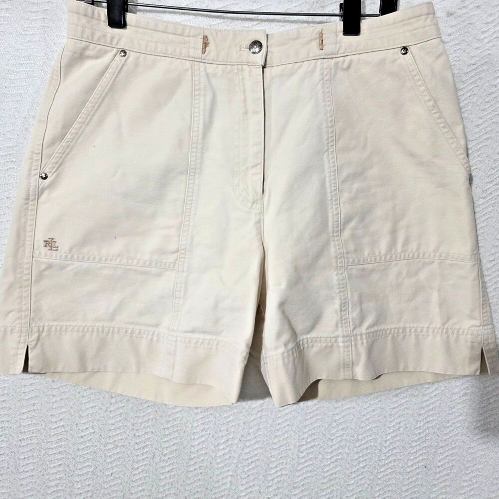 Vrg  Lauren Ralph Lauren 100% Cotton Safari Utility Ivory Shorts High Rise Sz 12